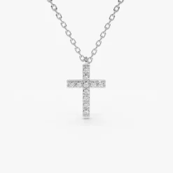 14K Gold Micro Pave Diamond Cross Necklace