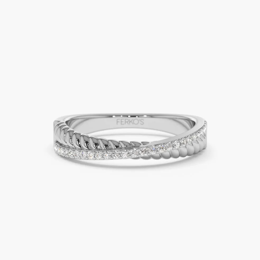 14k Gold Micro Pave Diamond Twisted Rope Criss Cross Ring