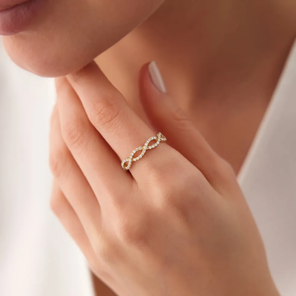 14K Gold Micro Pave Set Diamond Infinity Ring