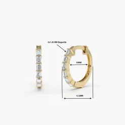 14K Gold Mini Baguette Huggie Earrings