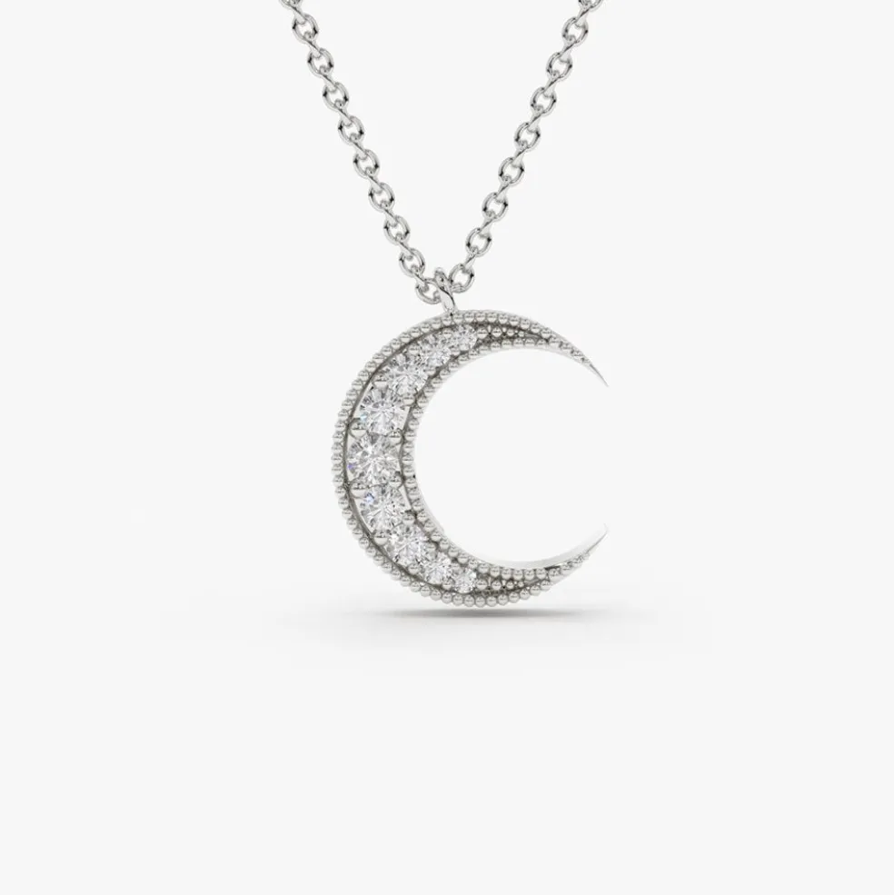 14k Gold Mini Crescent Moon Diamond Necklace