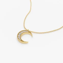14k Gold Mini Crescent Moon Diamond Necklace