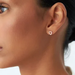 14K Gold Mini Heart Earrings Diamond Studs