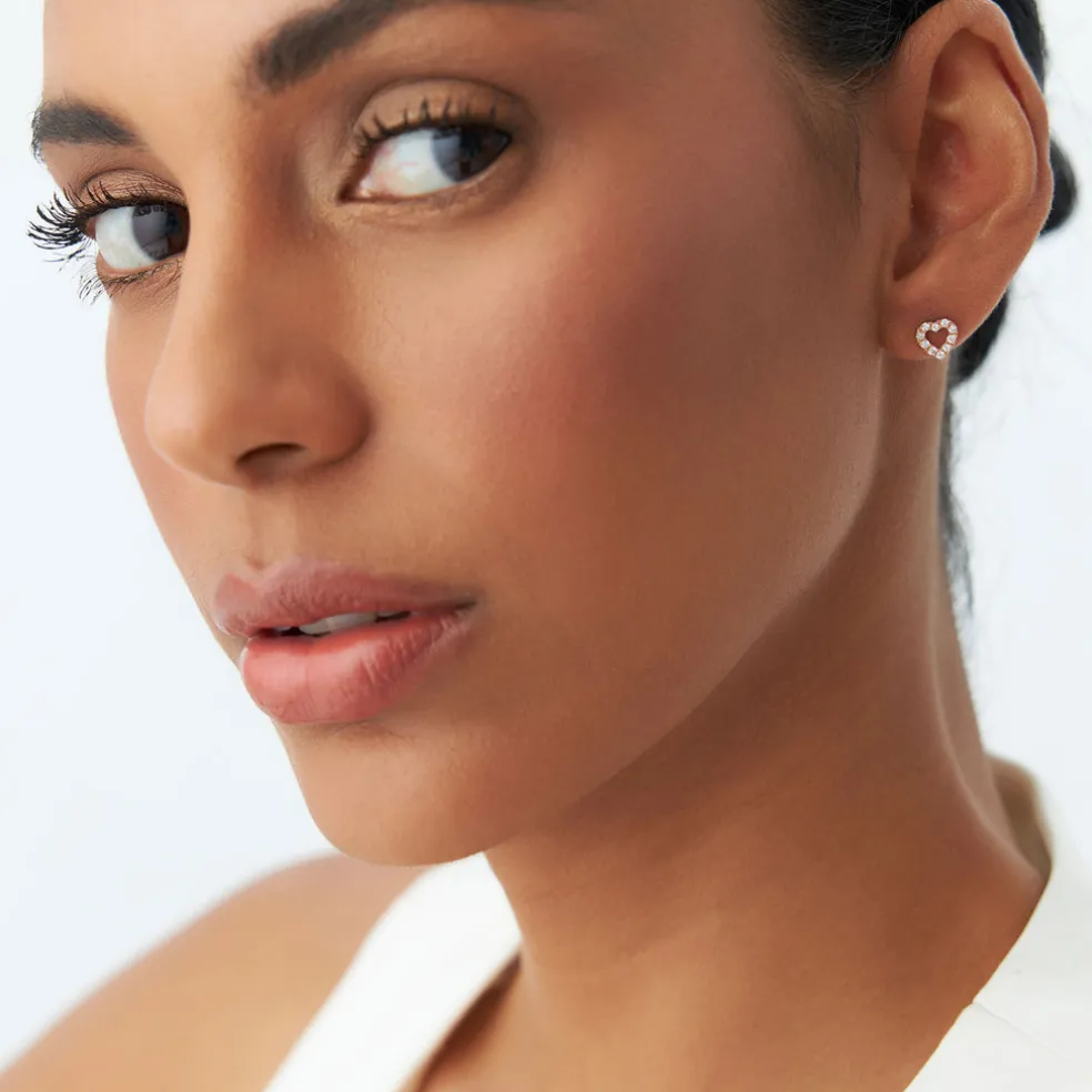 14K Gold Mini Heart Earrings Diamond Studs