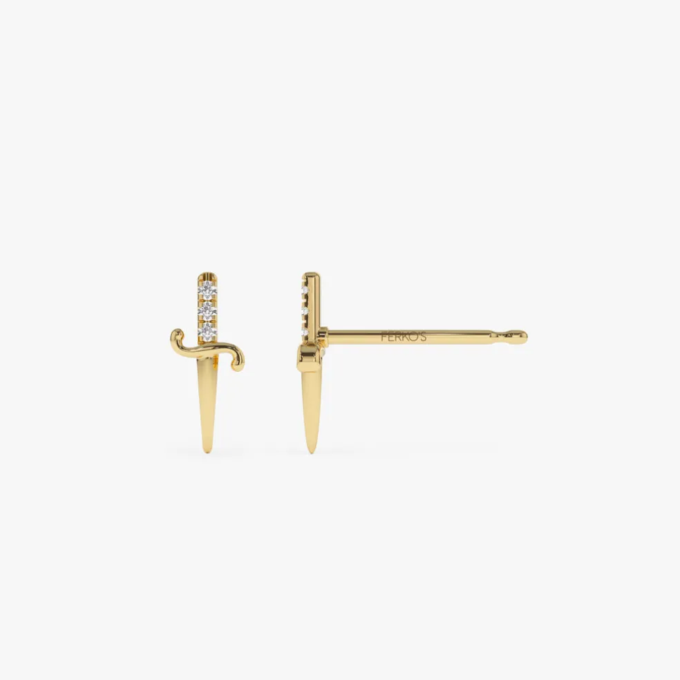 14k Gold Mini Sword Diamond Earrings