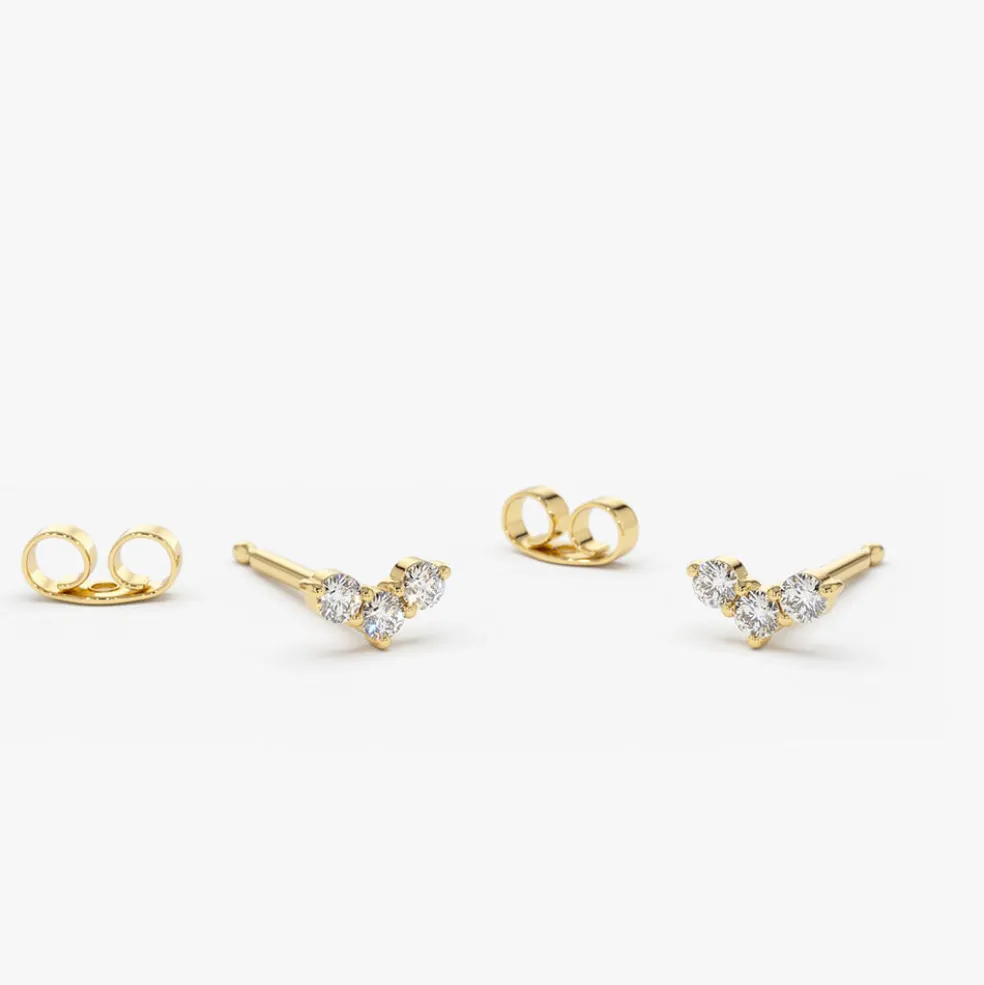 14K Gold Mini Trio Diamond Stud Earrings