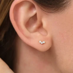 14K Gold Mini Trio Diamond Stud Earrings