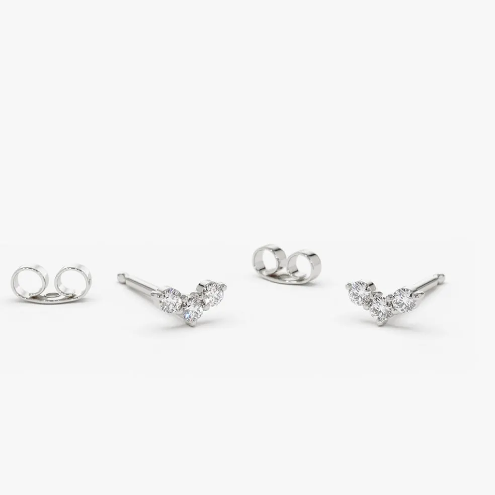 14K Gold Mini Trio Diamond Stud Earrings