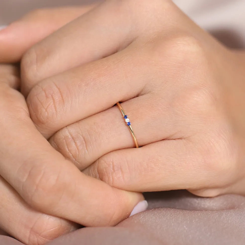 14K Gold Minimal Sapphire and Diamond Ring