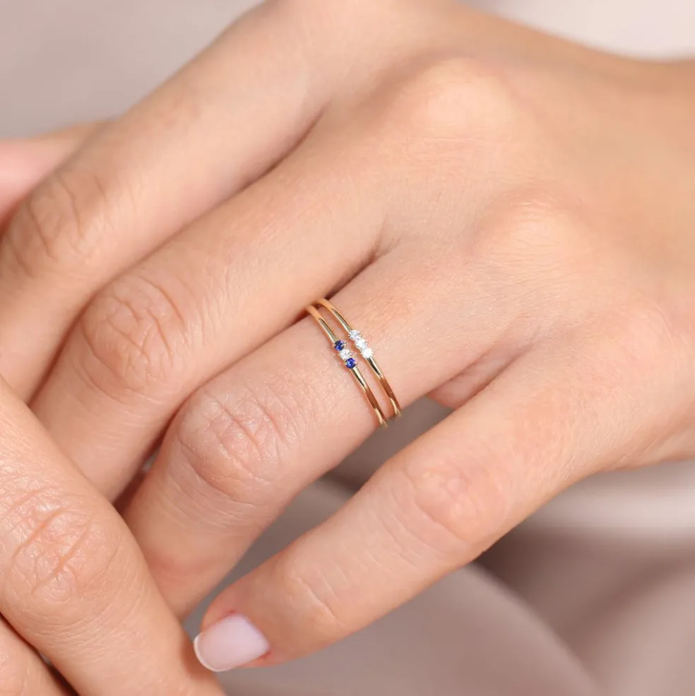 14K Gold Minimal Sapphire and Diamond Ring
