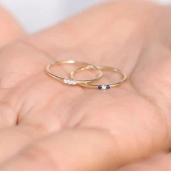 14K Gold Minimal Sapphire and Diamond Ring