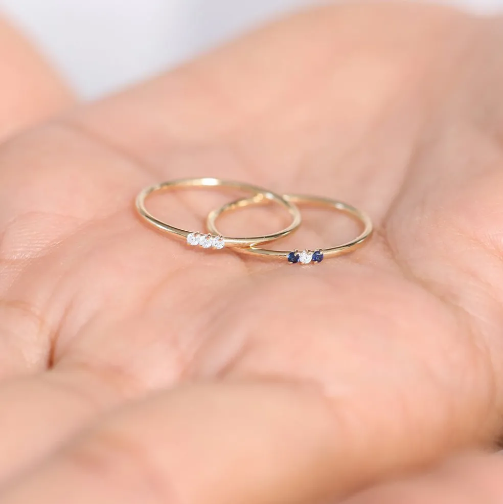 14K Gold Minimal Sapphire and Diamond Ring