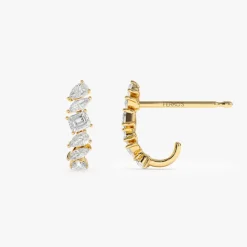 14k Gold Mixed Diamond Shapes Statement Stud Earrings