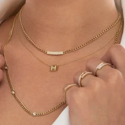 14k Gold 3MM Curb Link Diamond Pave Necklace