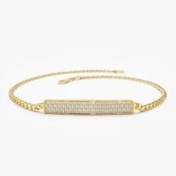 14k Gold 3MM Curb Link Diamond Pave Bracelet