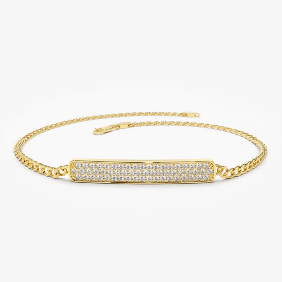 14k Gold 3MM Curb Link Diamond Pave Bracelet