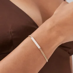 14k Gold 3MM Curb Link Diamond Pave Bracelet