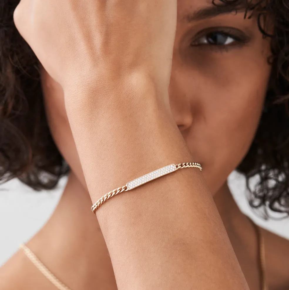 14k Gold 3MM Curb Link Diamond Pave Bracelet