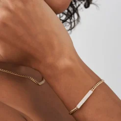 14k Gold 3MM Curb Link Diamond Pave Bracelet