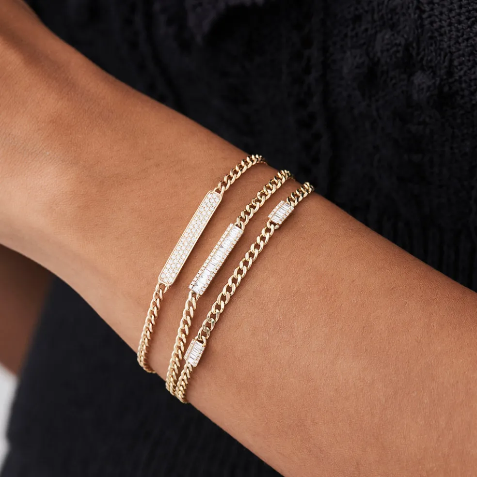 14k Gold 3MM Curb Link Diamond Pave Bracelet