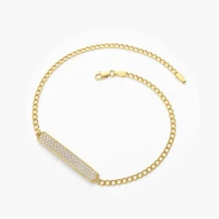 14k Gold 3MM Curb Link Diamond Pave Bracelet