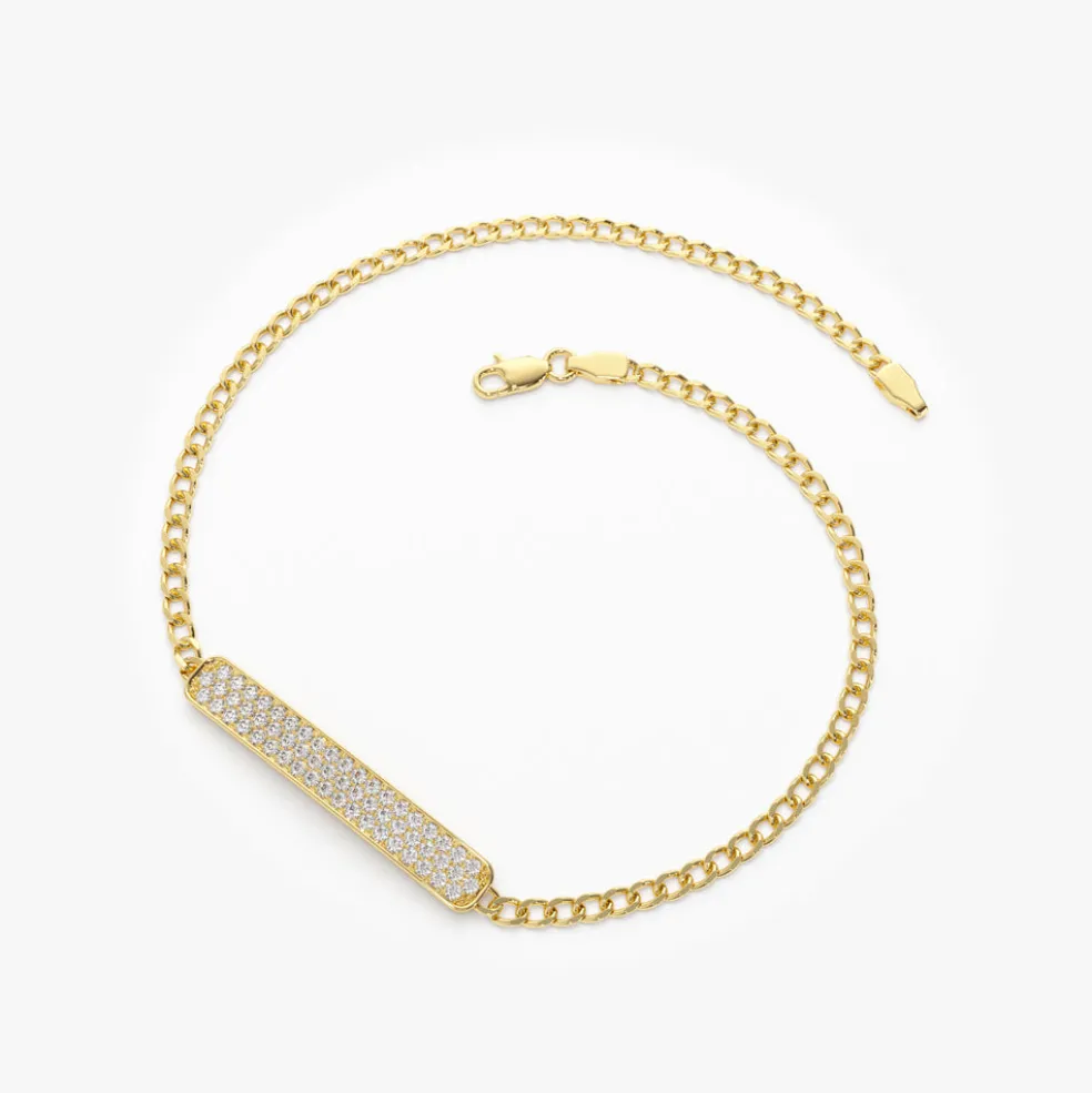 14k Gold 3MM Curb Link Diamond Pave Bracelet