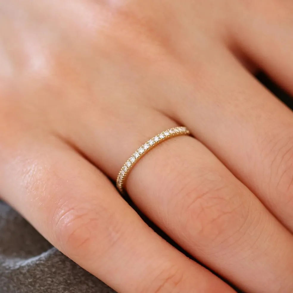 14K Gold 1.5MM Full Eternity Diamond Ring