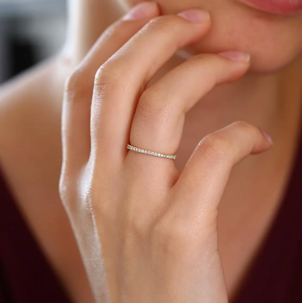 14K Gold 1.5MM Full Eternity Diamond Ring