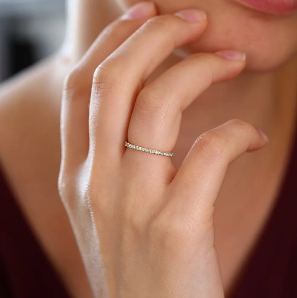 14K Gold 1.5MM Half Eternity Diamond Ring