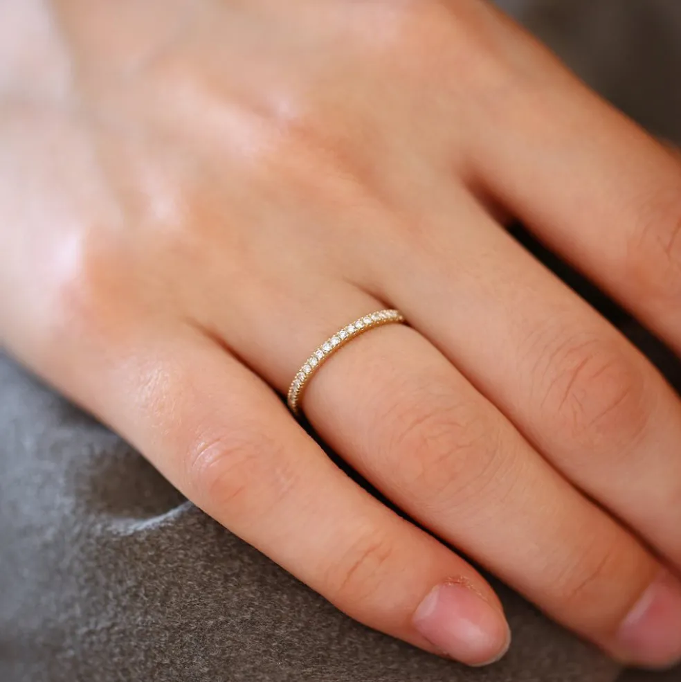 14K Gold 1.5MM Half Eternity Diamond Ring