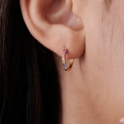 14K Gold Multi Color Huggie Hoop Earrings
