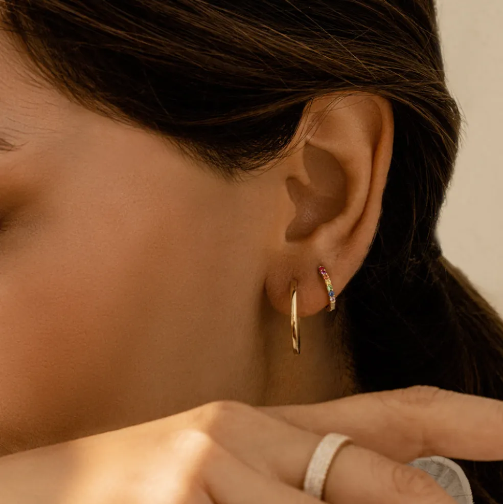14K Gold Multi Color Huggie Hoop Earrings