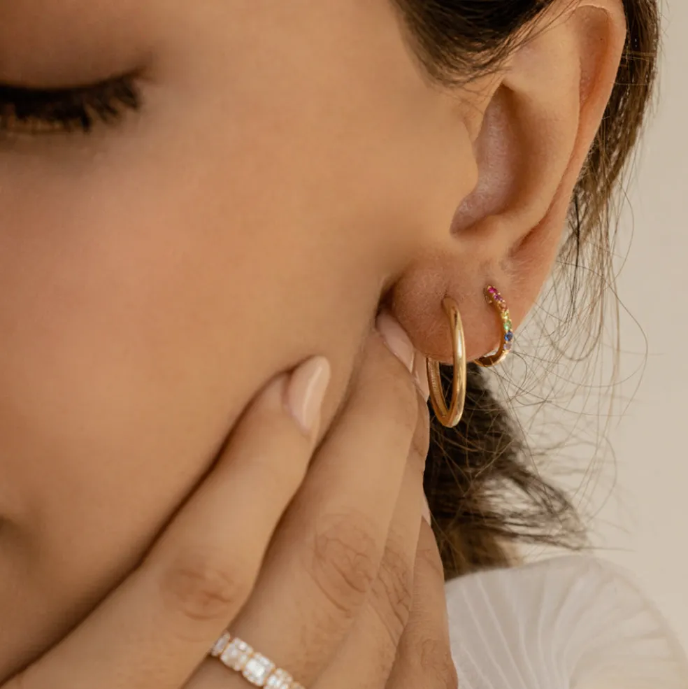 14K Gold Multi Color Huggie Hoop Earrings