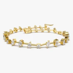 14k Gold Multi-Shape Slant Diamond Bracelet