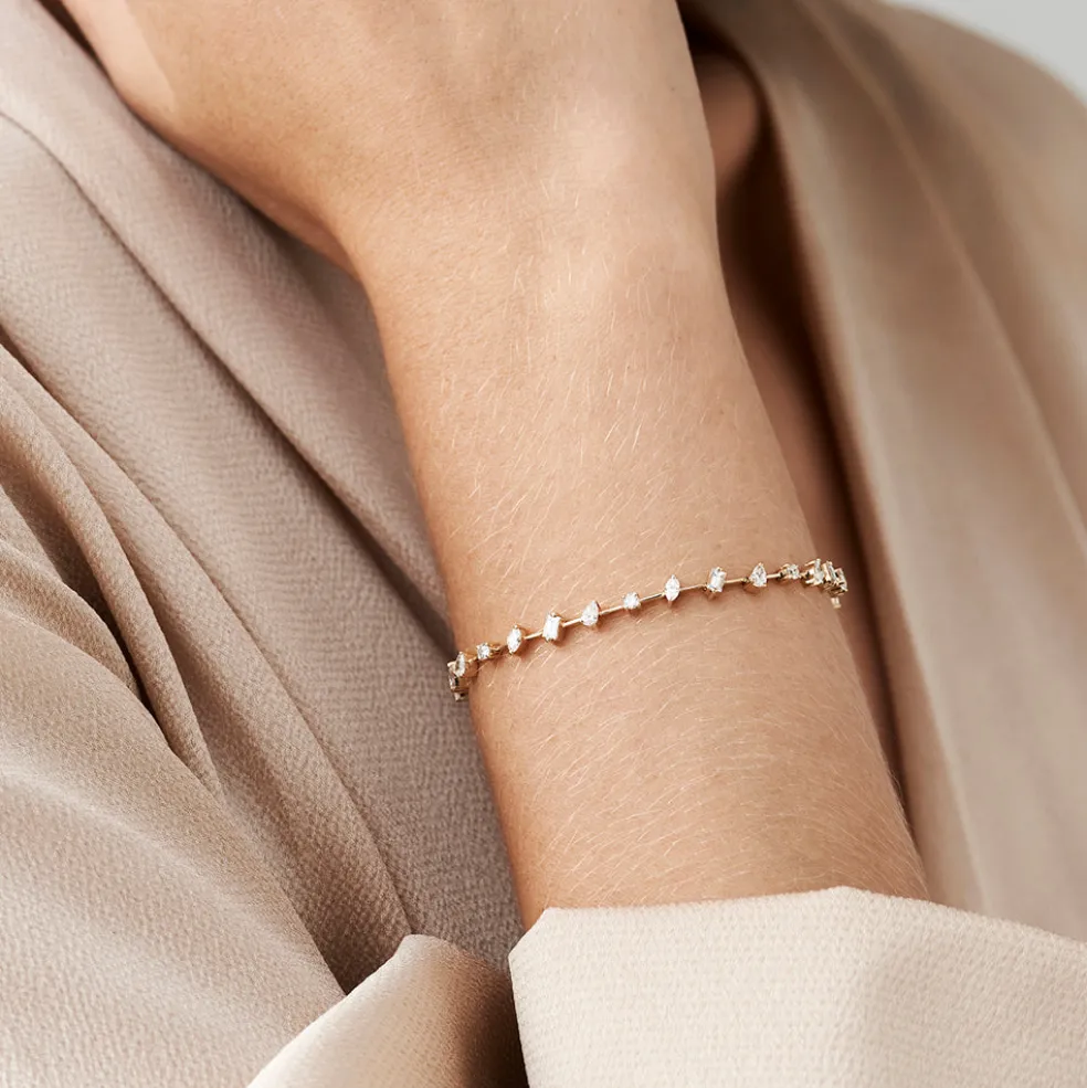 14k Gold Multi-Shape Slant Diamond Bracelet