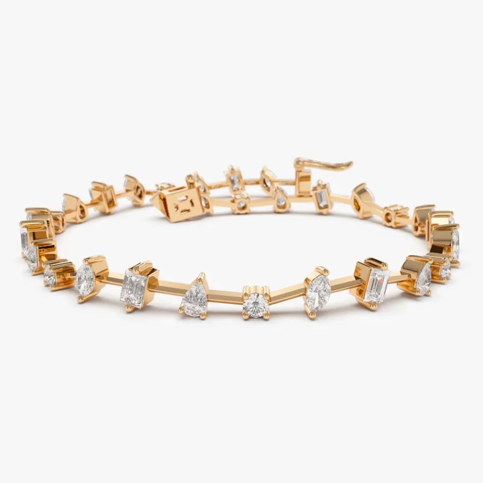 14k Gold Multi-Shape Slant Diamond Bracelet