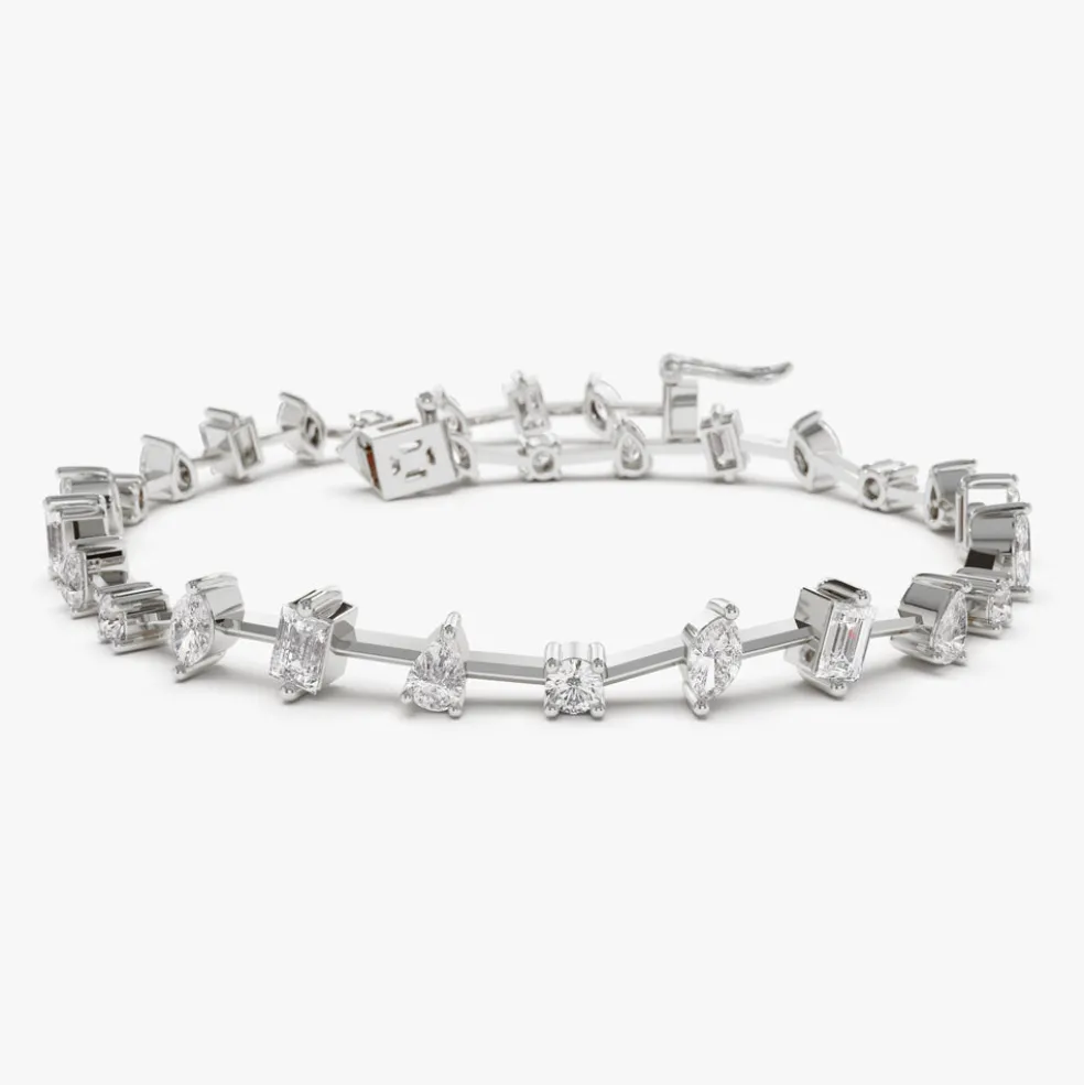 14k Gold Multi-Shape Slant Diamond Bracelet