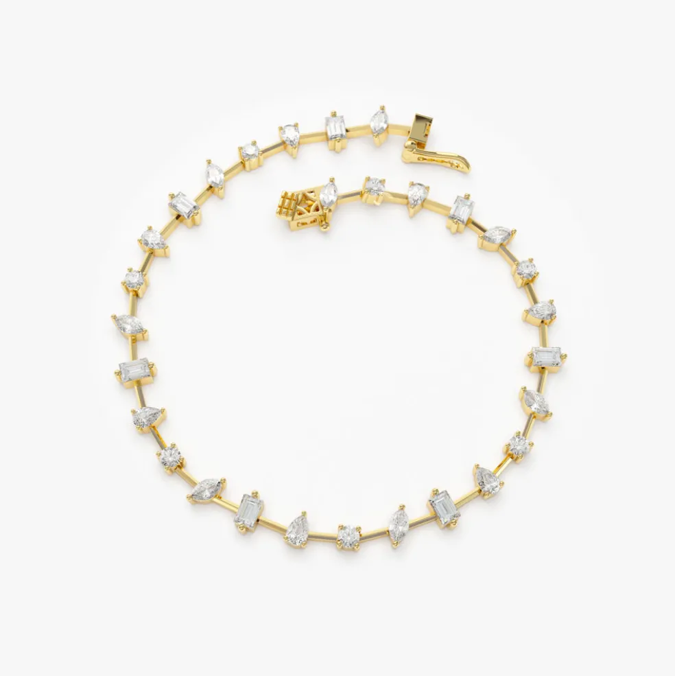 14k Gold Multi-Shape Slant Diamond Bracelet