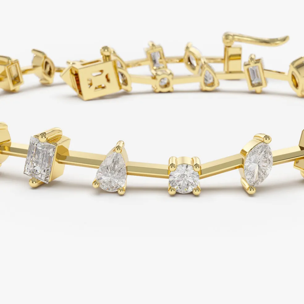 14k Gold Multi-Shape Slant Diamond Bracelet