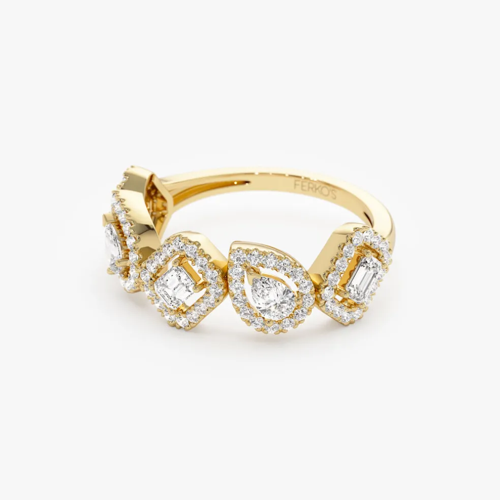 14K Gold Multi-Shaped Diamond Band