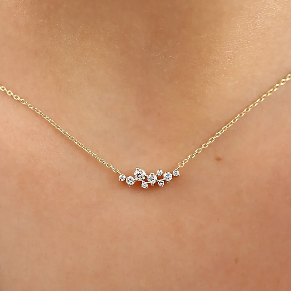 14K Gold Nine Diamond Cluster Necklace