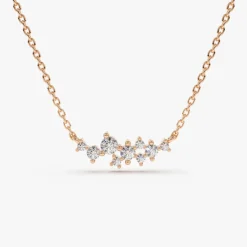 14K Gold Nine Diamond Cluster Necklace