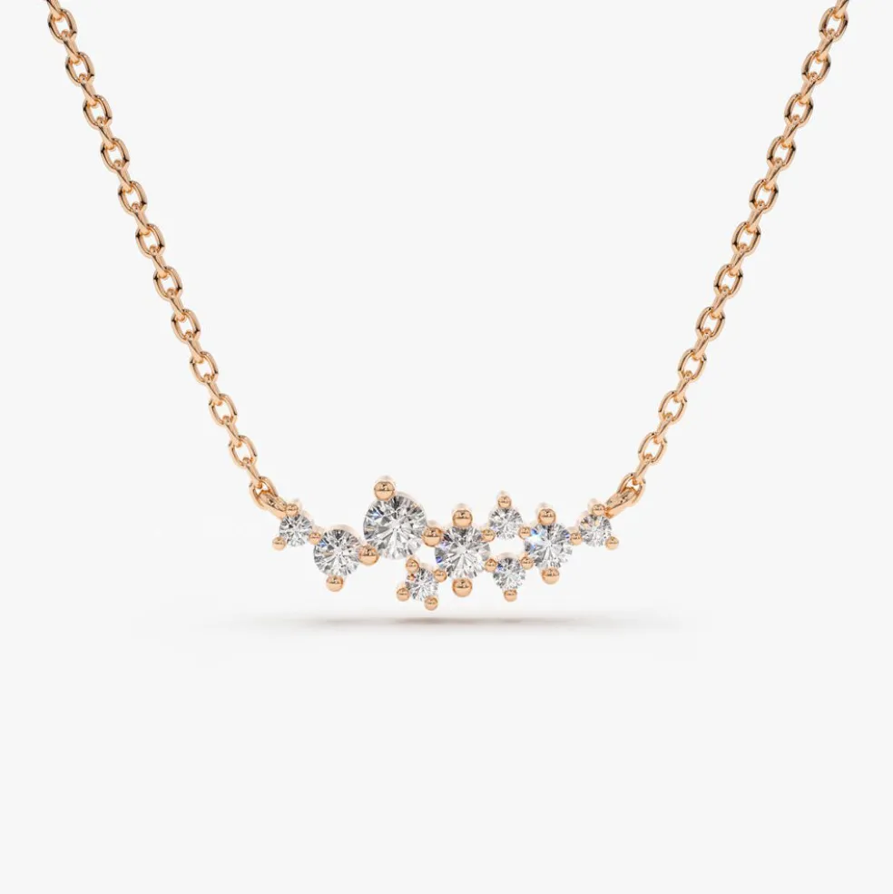 14K Gold Nine Diamond Cluster Necklace