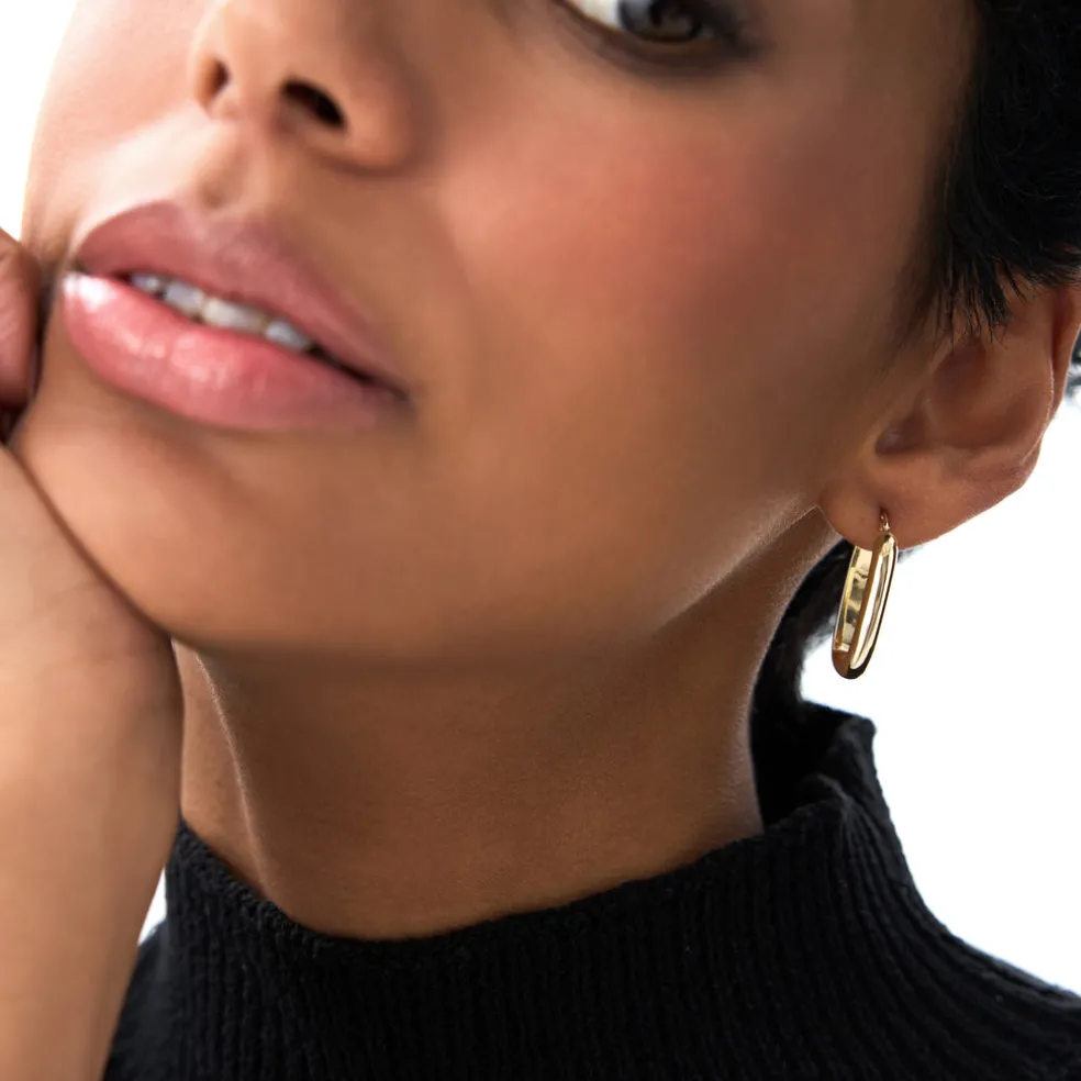 14K Gold Oval Dome Hoop Earrings