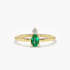 14K Gold Oval Emerald and Diamond Ring