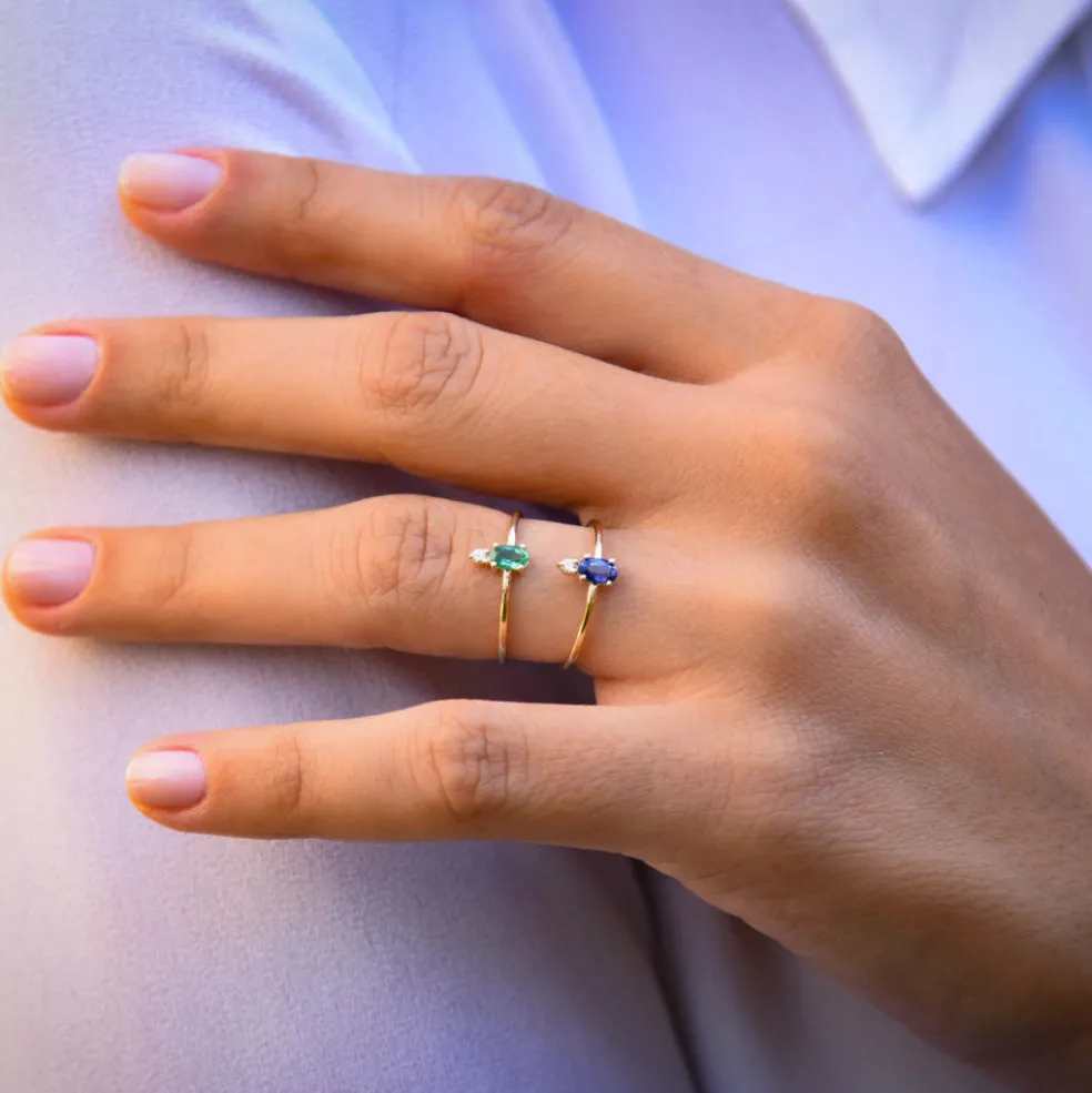 14K Gold Oval Emerald and Diamond Ring