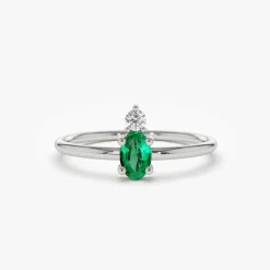14K Gold Oval Emerald and Diamond Ring