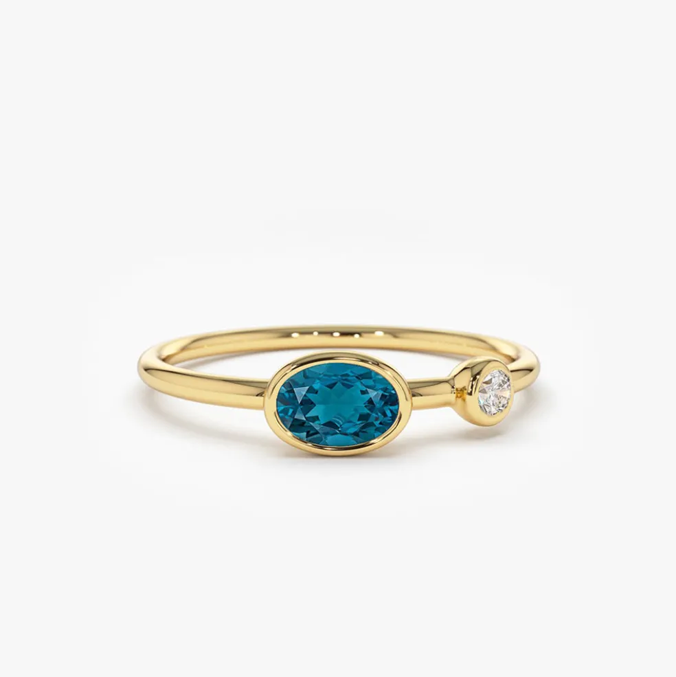 14k Gold Oval London Blue Topaz and Diamond Ring