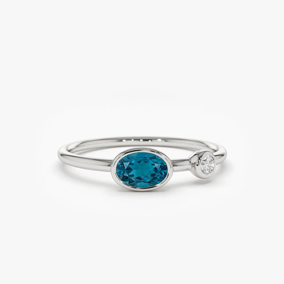 14k Gold Oval London Blue Topaz and Diamond Ring