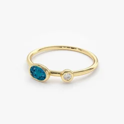 14k Gold Oval London Blue Topaz and Diamond Ring
